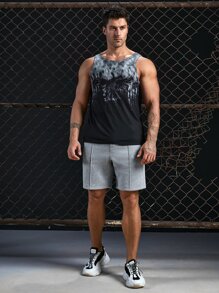 Manfinity Hombres Shorts con puntada de cintura con cordón - Gris Claro - Ver 3