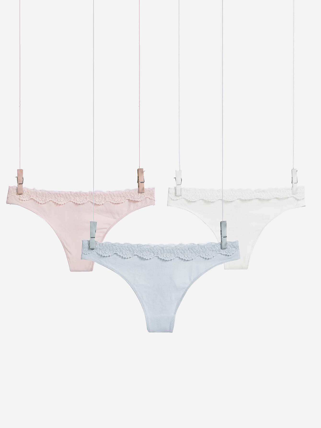 3 piezas Set bragas con encaje en contraste - Multicolor - Ver 1