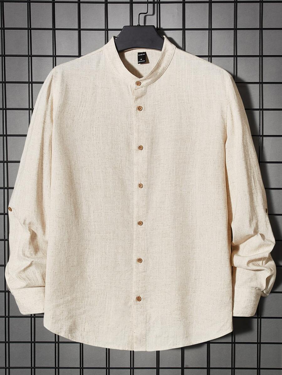 Manfinity VCAY Men Solid Button Front Shirt - Beige - View 1