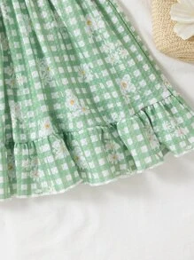 Toddler Girls Gingham & Floral Print Ruffle Trim Dress & Accessory Headband - Multicolor - View 4