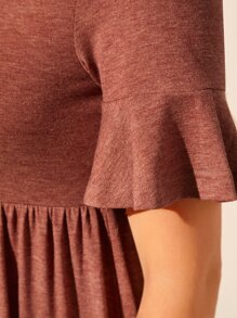 SHEIN LUNE Vestido de manga con volante bajo con fruncido - Marrón - Ver 6