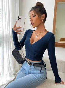 Firerie 素色圍裹側繫帶短款T恤