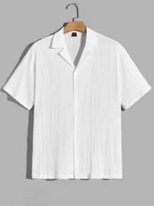 Manfinity Homme Men's Loose-Fit Solid Color Lapel Collar Shirt - White - View 1