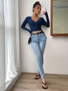 Firerie 素色圍裹側繫帶短款T恤