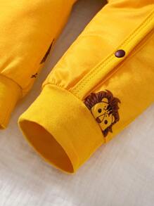 Baby Lion Print Button Front Jumpsuit - Mustard Yellow - View 6
