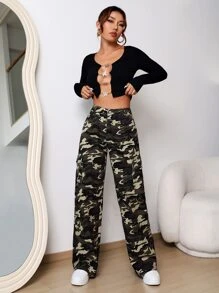 Camo Print Straight Leg Jeans - Multicolor - View 3