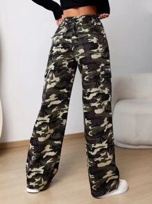 Camo Print Straight Leg Jeans - Multicolor - View 2