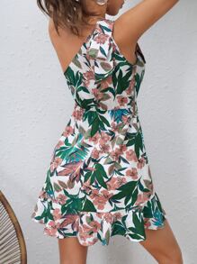 SHEIN VCAY Đầm Thắt nút Viên lá sen Hoa Tất cả trên in Boho - trắng - Xem 2