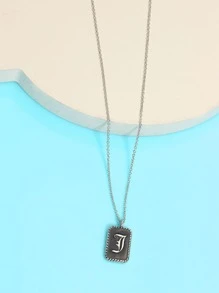 Letter Detail Geometric Pendant Necklace - Black - View 2