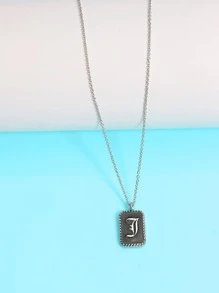 Letter Detail Geometric Pendant Necklace - Black - View 5