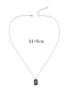Letter Detail Geometric Pendant Necklace - Black - View 6