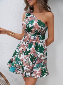 SHEIN VCAY Đầm Thắt nút Viên lá sen Hoa Tất cả trên in Boho - trắng - Xem 5