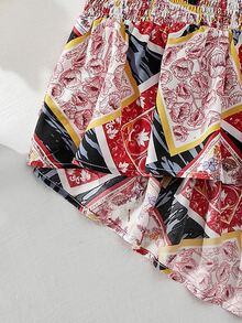 SHEIN Holidaya Plus Scarf Print Shirred Asymmetrical Hem Tube Top - Multicolor - View 4