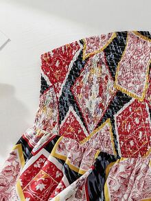 SHEIN Holidaya Plus Scarf Print Shirred Asymmetrical Hem Tube Top - Multicolor - View 7