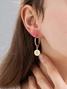 Cubic Zirconia Detail Round Drop Earrings - Yellow Gold - View 1