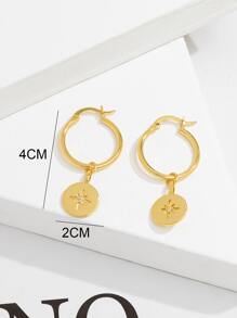 Cubic Zirconia Detail Round Drop Earrings - Yellow Gold - View 4