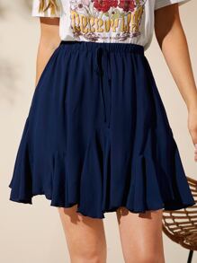 SHEIN Clasi 腰部打結荷葉邊半身裙 - 藏蓝色 - 查看 1