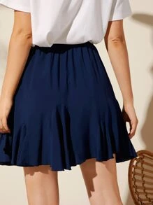 SHEIN Clasi 腰部打結荷葉邊半身裙 - 藏蓝色 - 查看 2