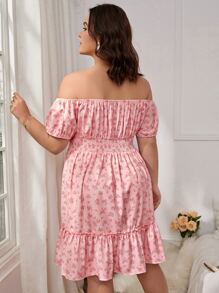 SHEIN VCAY Vestido con estampado floral con nudo delantero bajo con fruncido - Rosa Pálido - Ver 2