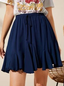 SHEIN Clasi 腰部打結荷葉邊半身裙 - 藏蓝色 - 查看 10