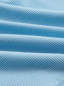 SHEIN MOD 素色條紋針織掛脖上衣 - 藍色 - 查看 4