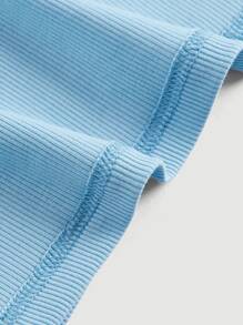 SHEIN MOD 素色條紋針織掛脖上衣 - 藍色 - 查看 3