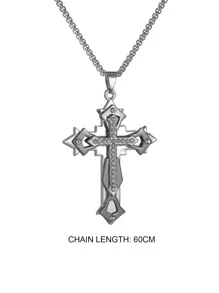 1pc Men Stainless Steel Cross Pendant Necklace - Silver - View 3