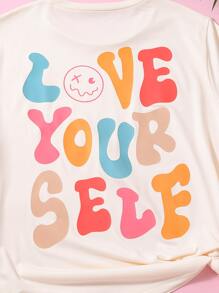 SHEIN Unity 標語圖案圓領T恤 - 杏色 - 查看 4