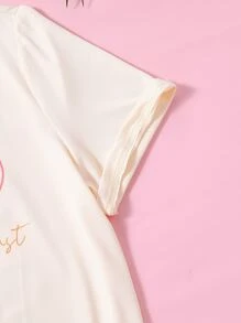 SHEIN Unity 標語圖案圓領T恤 - 杏色 - 查看 5