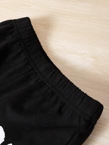 Baby Boy Cartoon Graphic Hooded Tee & Shorts - Black and White - View 5