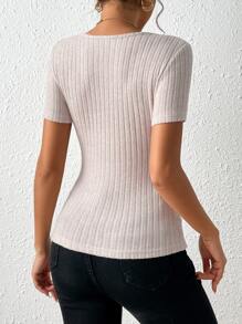SHEIN Frenchy 大圓領條紋針織T恤 - 杏色 - 查看 2