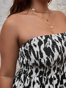 SHEIN VCAY Đầm Plus Size Dải chun Tất cả trên in Boho - Nhiều màu - Xem 4
