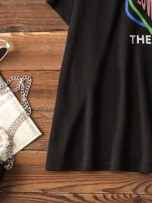 SHEIN LUNE Plus Heart and Letter Graphic Tee - Black - View 6