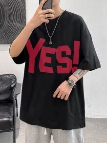 Manfinity 寬鬆版型男士字母印花下肩t-shirt - 黑色 - 查看 1