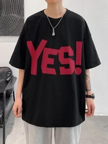 Manfinity 寬鬆版型男士字母印花下肩t-shirt - 黑色 - 查看 3