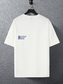 Claim Dot Men Letter Graphic Drop Shoulder Oversized Tee - White - View 6