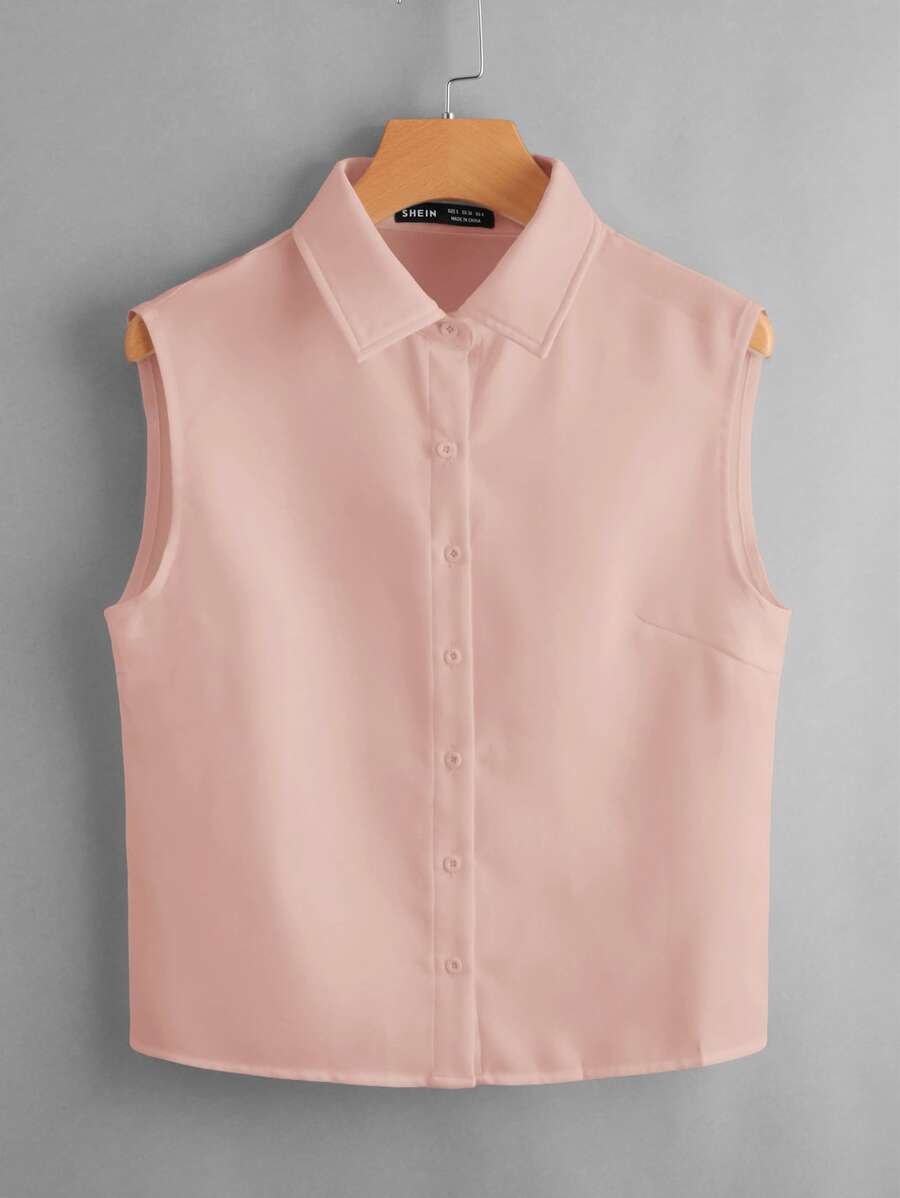SHEIN LUNE Áo sơ mi không tay cài cúc phía trước, kiểu dáng thường ngày cho mùa hè.