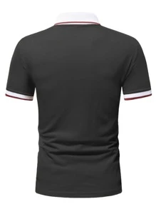 Manfinity 男士拼接邊POLO衫 - 深灰色 - 查看 2