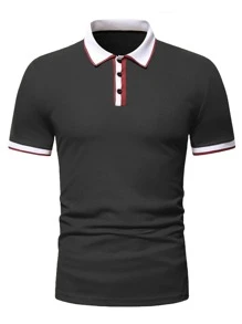 Manfinity 男士拼接邊POLO衫 - 深灰色 - 查看 3