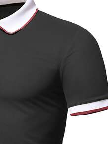 Manfinity 男士拼接邊POLO衫 - 深灰色 - 查看 5