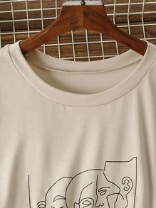 SHEIN LUNE Plus Figure Graphic Tee - Khaki - View 5