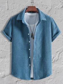 Manfinity Homme Hombres 1 pieza Camisa con botón - Neblina azul - Ver 1