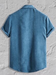 Manfinity Homme Hombres 1 pieza Camisa con botón - Neblina azul - Ver 2