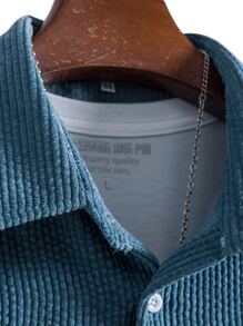 Manfinity Homme Hombres 1 pieza Camisa con botón - Neblina azul - Ver 3