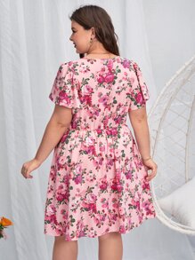 SHEIN VCAY Plus Floral Print Plunge Neck Dress - Multicolor - View 2