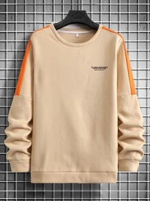 Manfinity Men Letter Graphic Contrast Side Seam Thermal Sweatshirt - Khaki - View 1