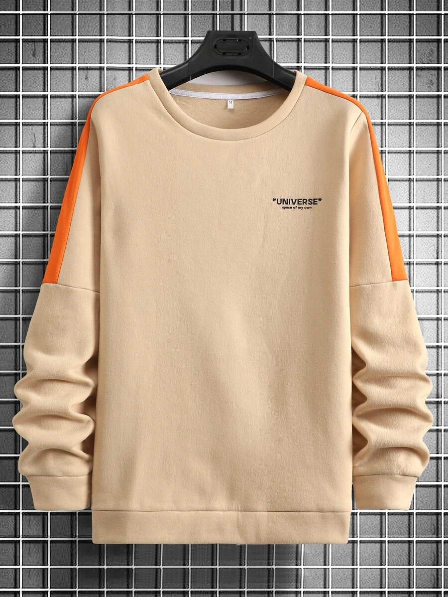 Manfinity Men Letter Graphic Contrast Side Seam Thermal Sweatshirt - Khaki - View 1