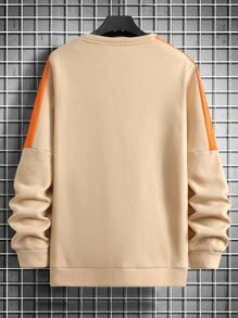Manfinity Men Letter Graphic Contrast Side Seam Thermal Sweatshirt - Khaki - View 2