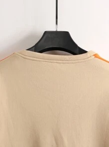 Manfinity Men Letter Graphic Contrast Side Seam Thermal Sweatshirt - Khaki - View 7