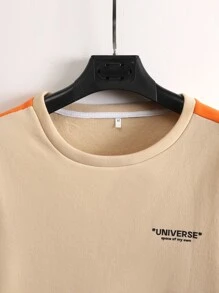 Manfinity Men Letter Graphic Contrast Side Seam Thermal Sweatshirt - Khaki - View 8